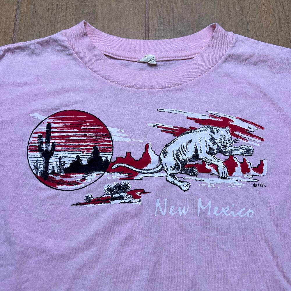 Vintage 80s T-shirt  "New Mexico" desert scene design‎ Sz L Bobcat - Picture 2 of 10